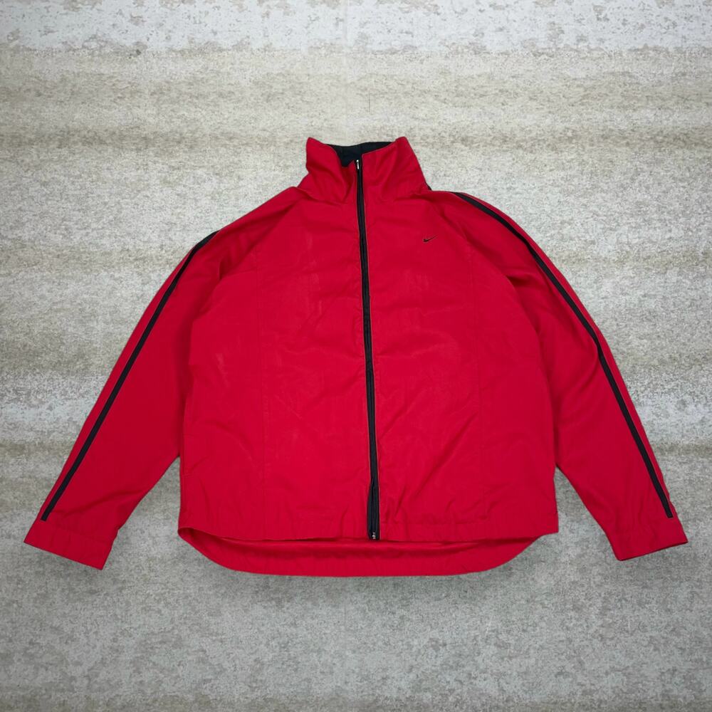 Vintage Y2K Nike Windbreaker Jacket Womens XL Crimson Red Black Polyester